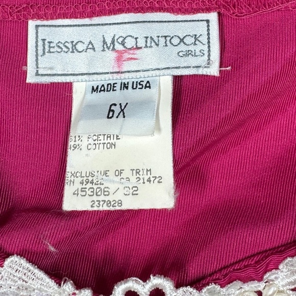 Vintage Jessica McClintock Girls Fuchsia Pink Puff Sleeve Lace Beaded Dress 6X - Picture 14 of 15